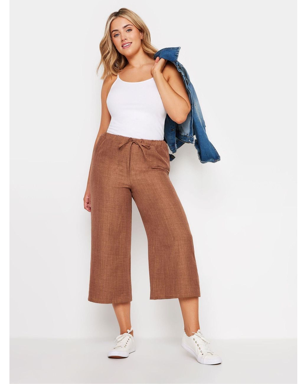 M Com Brown Linen Look Culottes