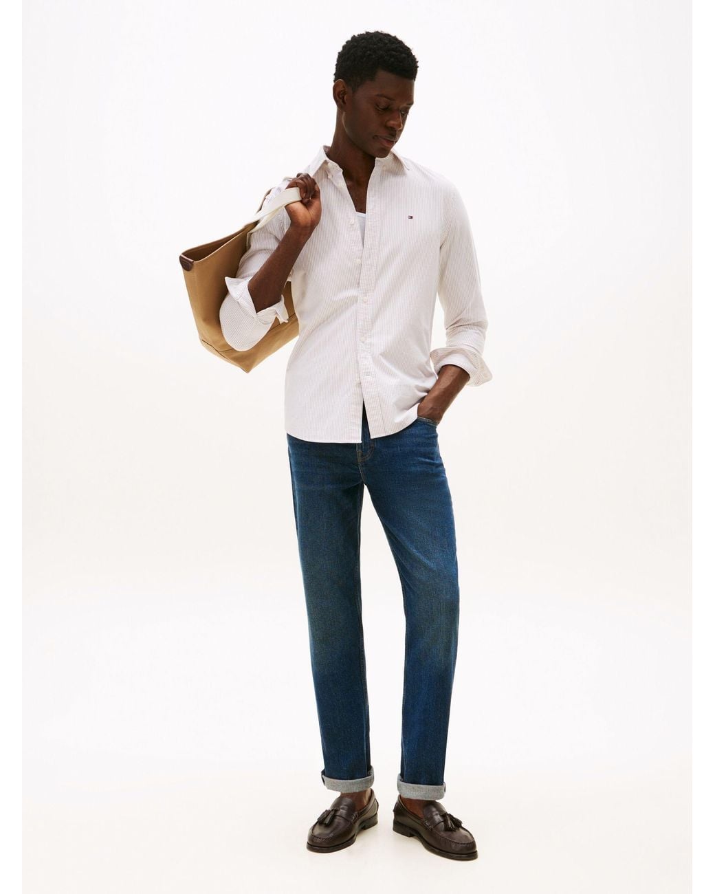 Tommy Hilfiger Brown Regular Fit Stripe Oxford Shirt for men