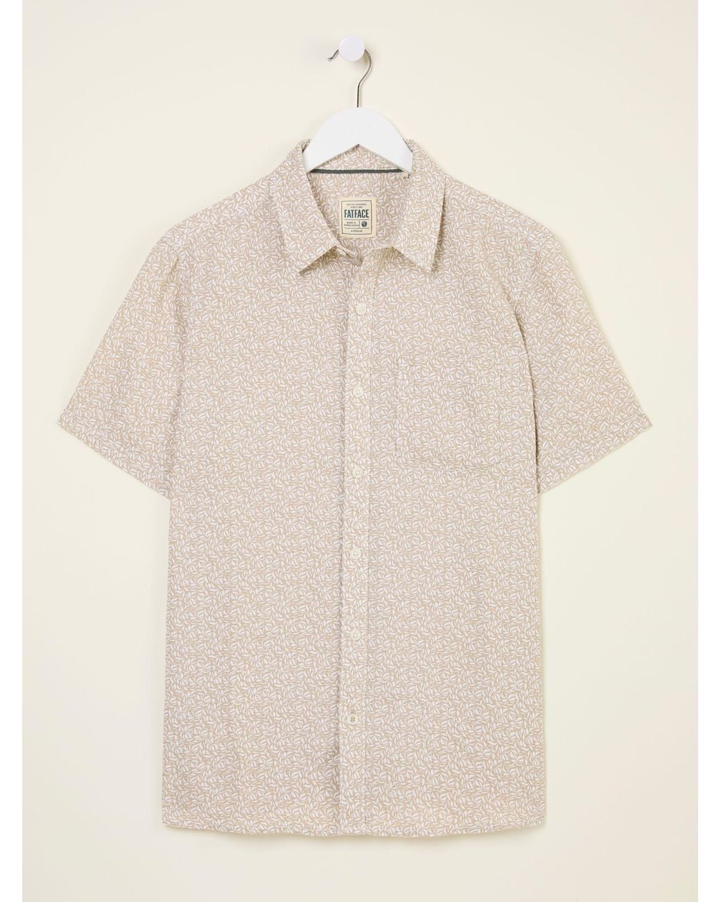 FatFace Natural Short Sleeve Linen Leaf Print 100% Linen Shirt for men