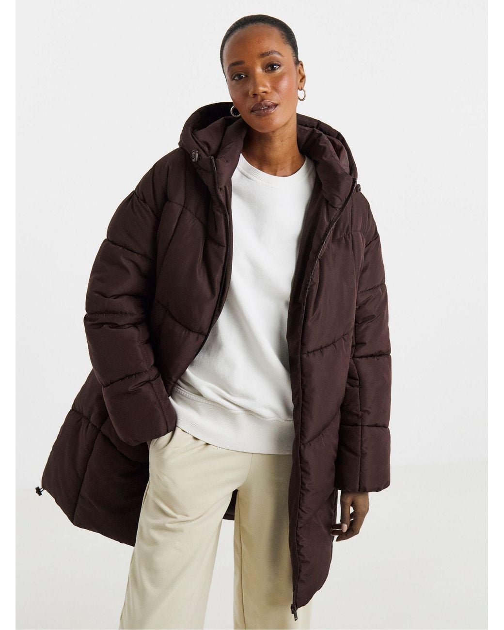 JD Williams Brown Mid Length Padded Coat