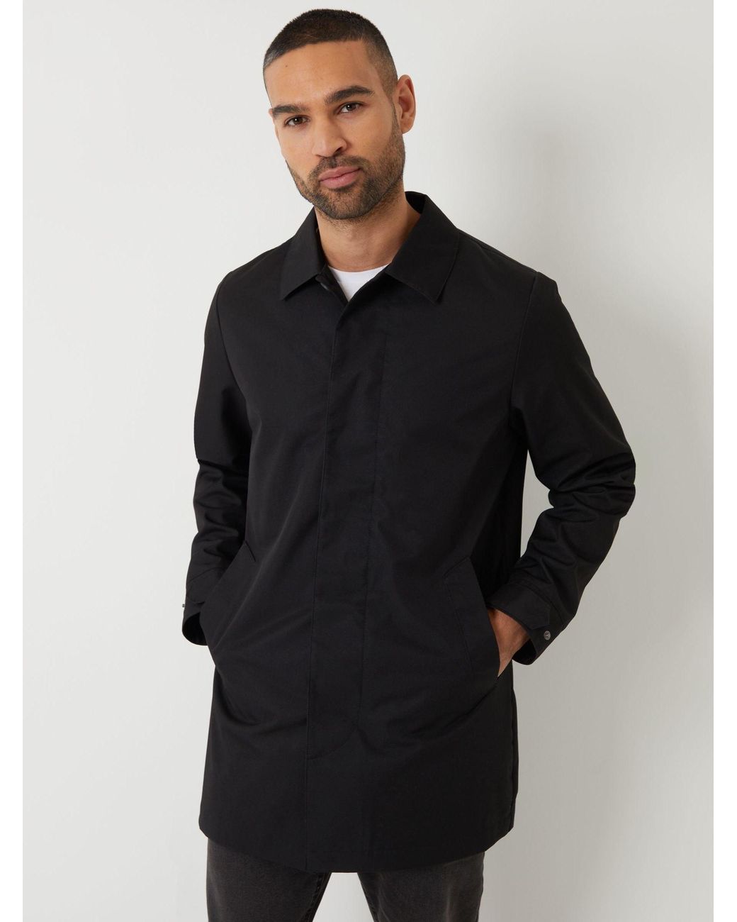 Threadbare Black Showerproof Longline Trench Coat for men