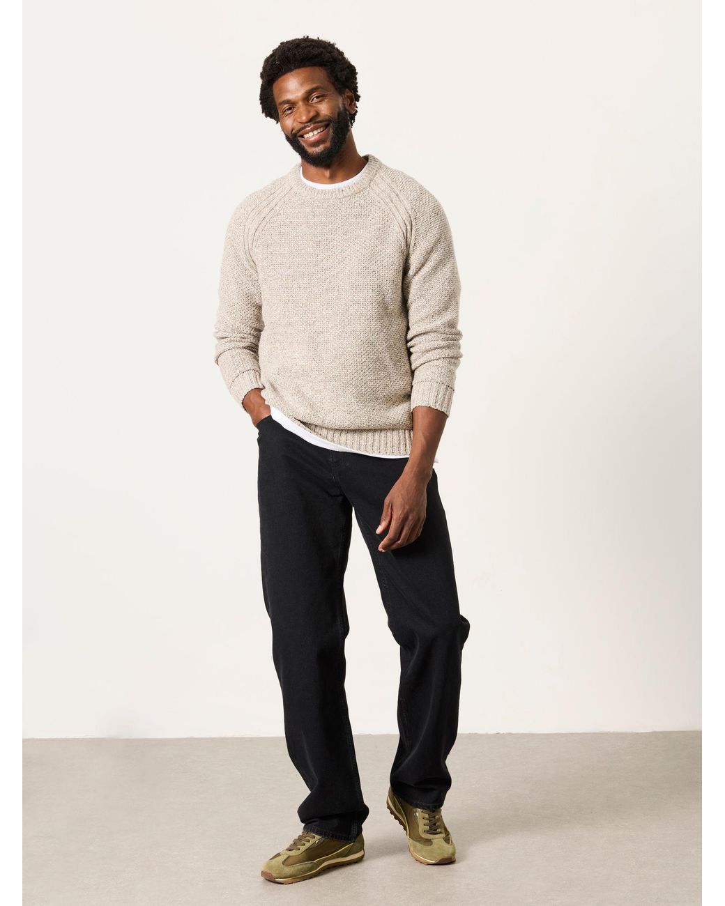 FatFace Natural Penton Crew Neck Jumper for men