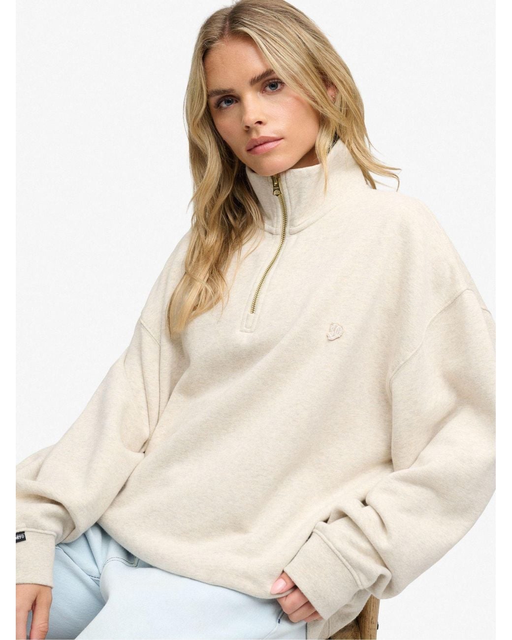 Superdry White Monogram Half Zip Sweat Top