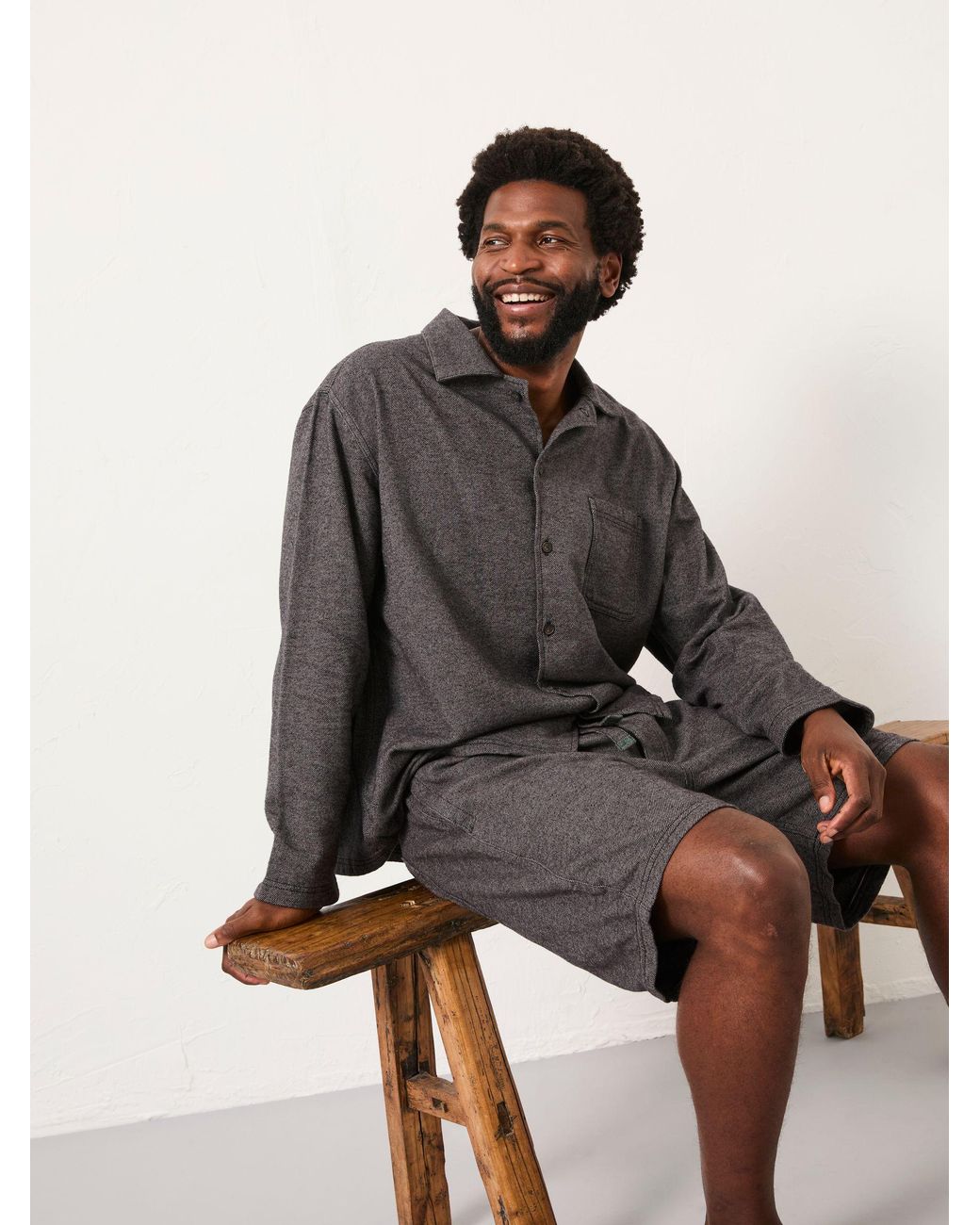 FatFace Gray Brushed Twill Pyjama Shorts for men
