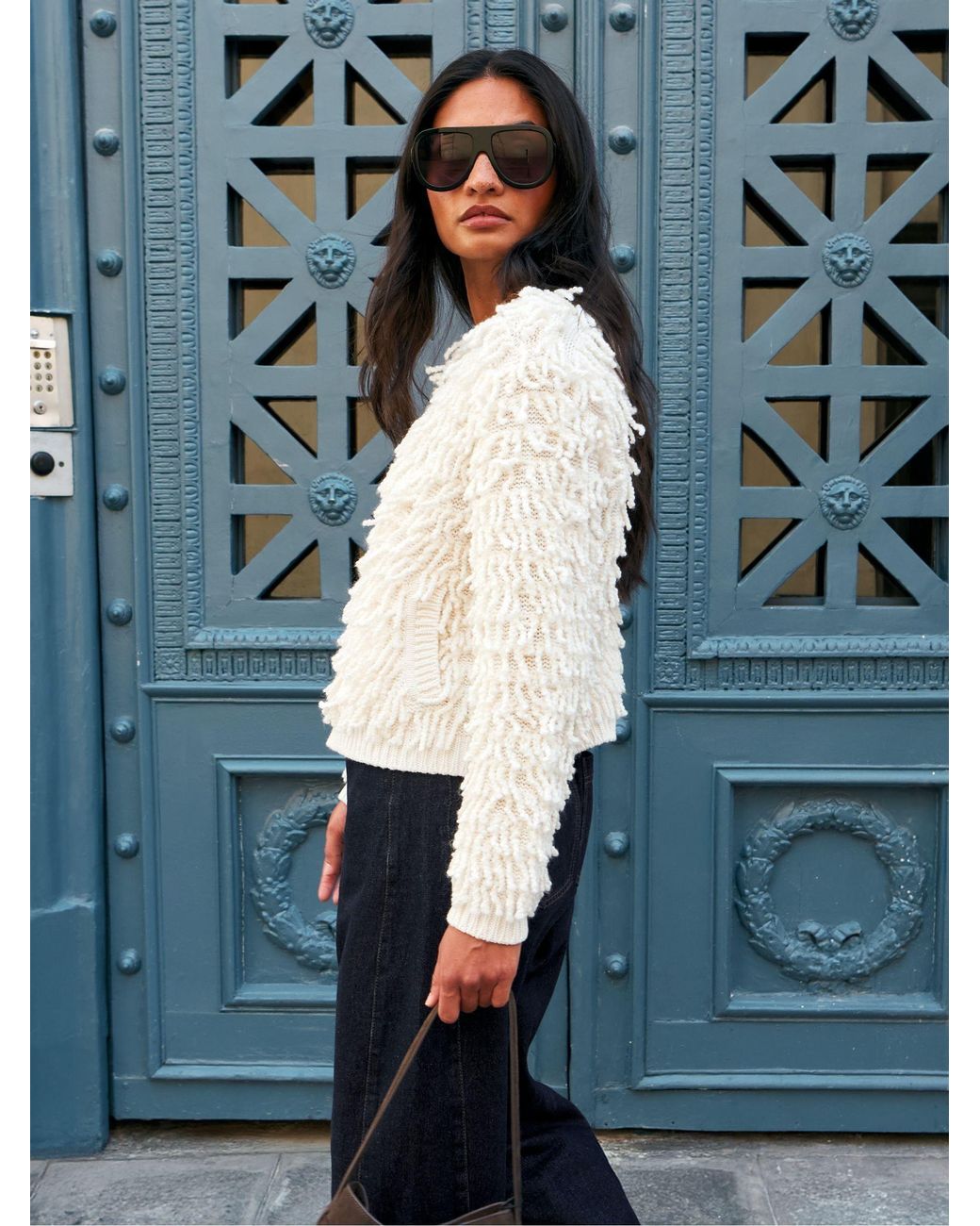 Ro & Zo White Loop Knit Wool Blend Jacket