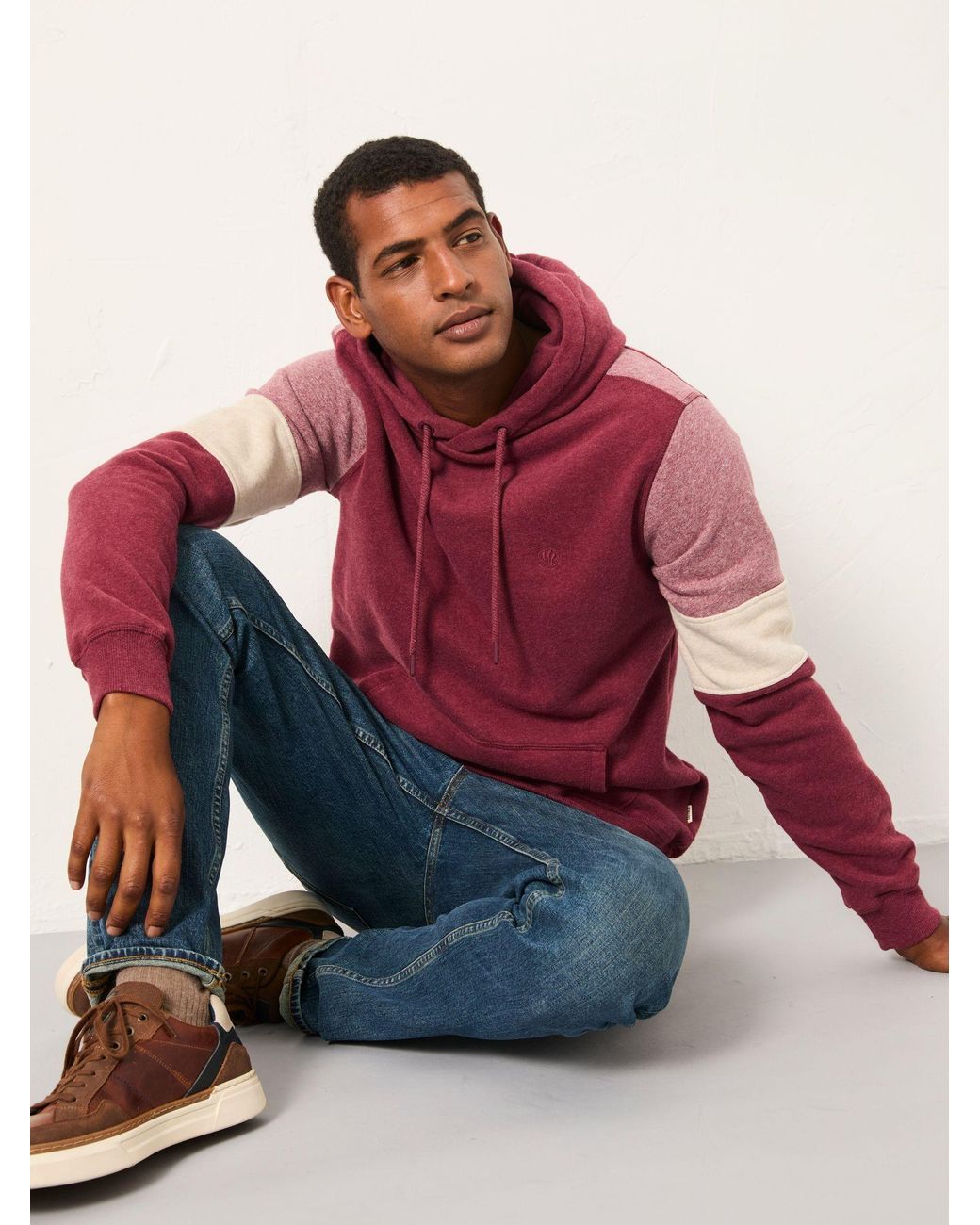FatFace Red Brooke Brooke Cut And Sew Hoodie for men