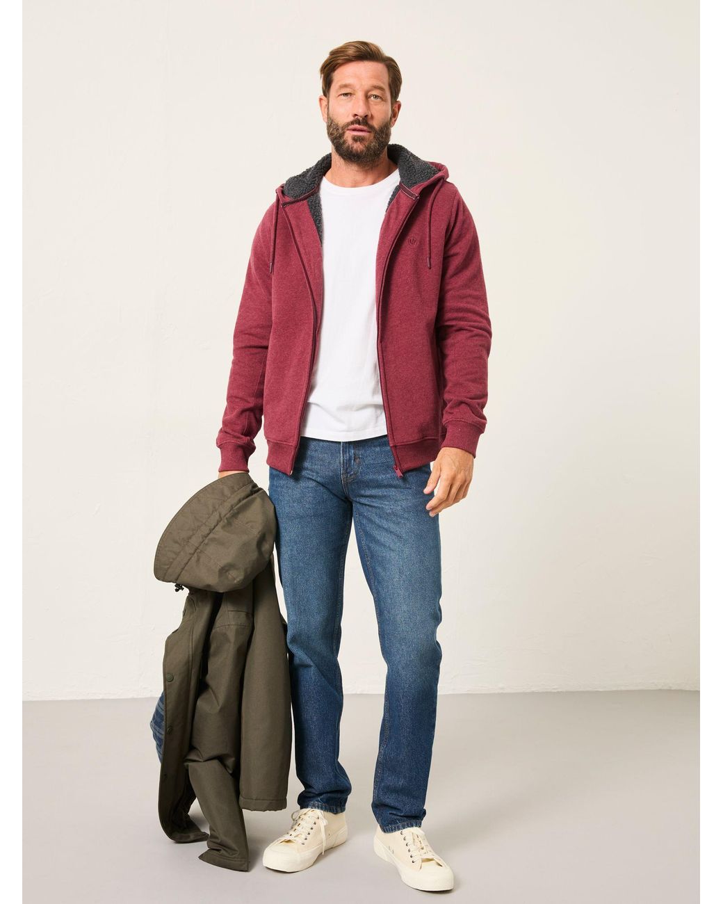 FatFace Red Borg Lined Zip Through Hoodie for men