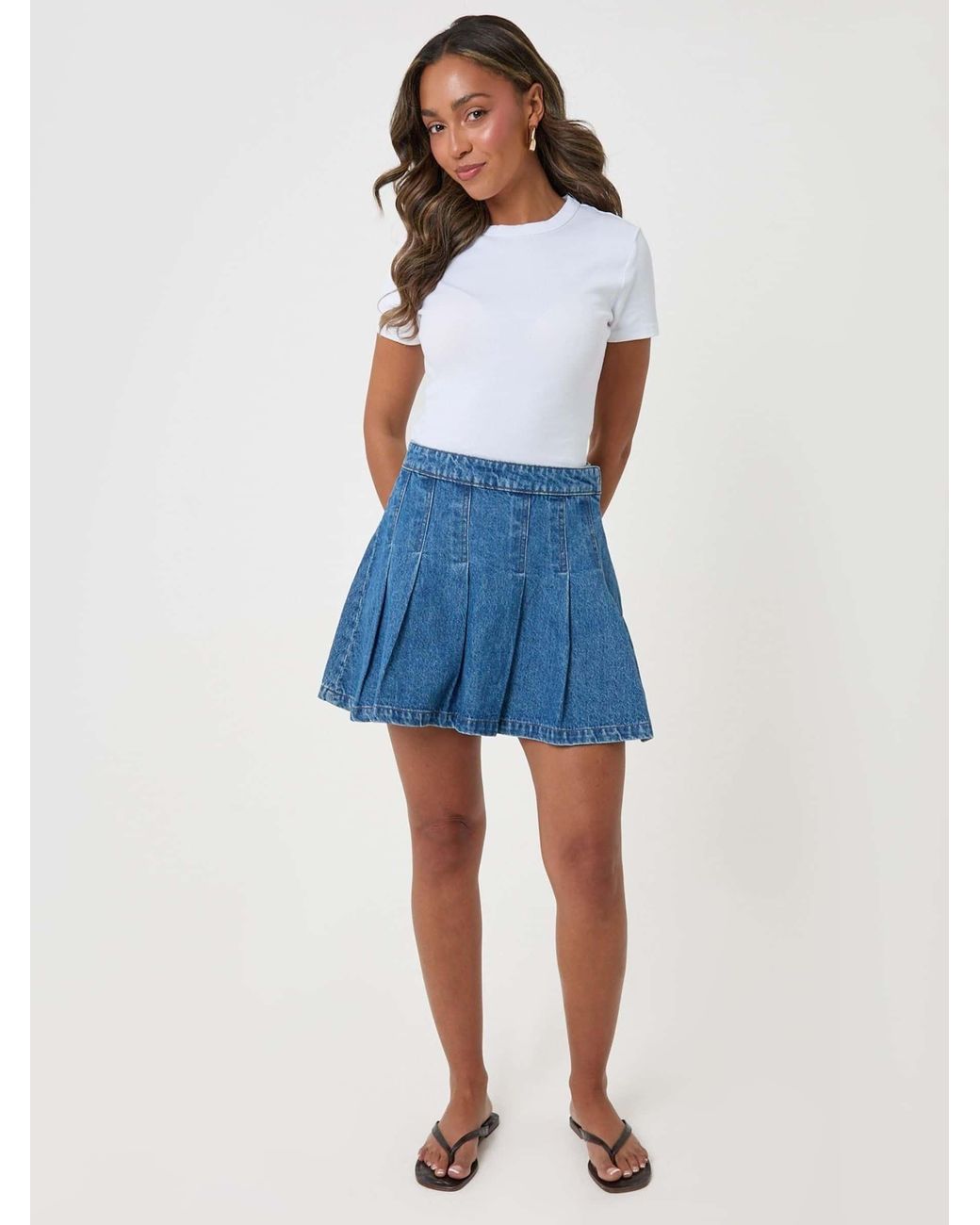 Threadbare Blue Denim Pleated Mini Skirt