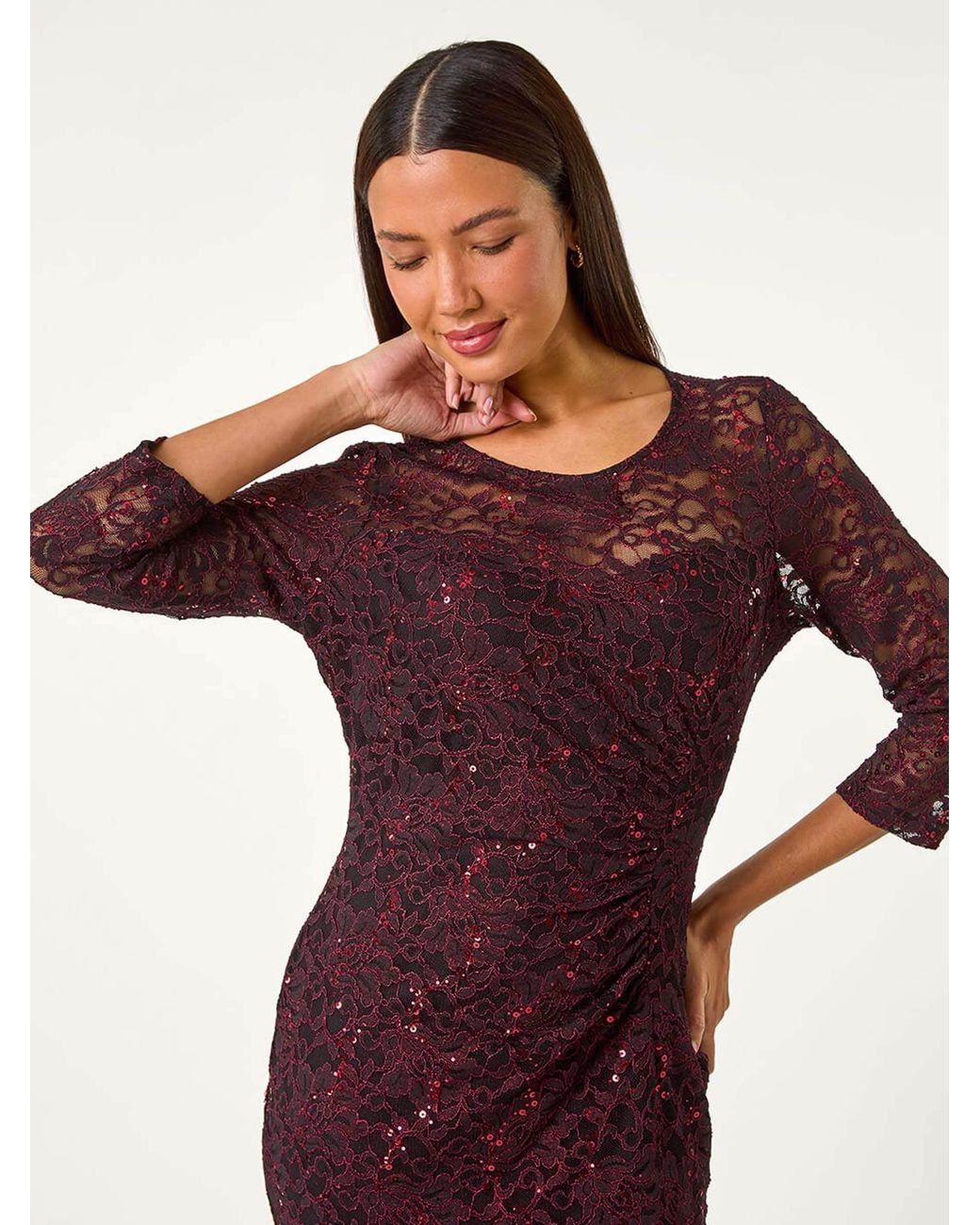 chinese dress ladies Sheer Lace Fishtail Gown in Cherry Red - 14 main image 1