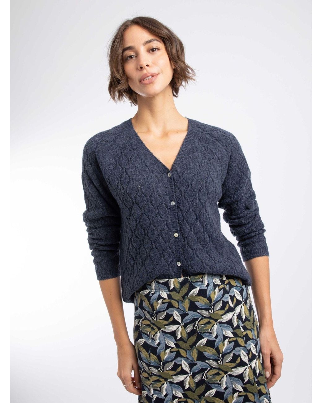 Weird Fish Posie Pointelle Knit Cardigan in Blue | Lyst