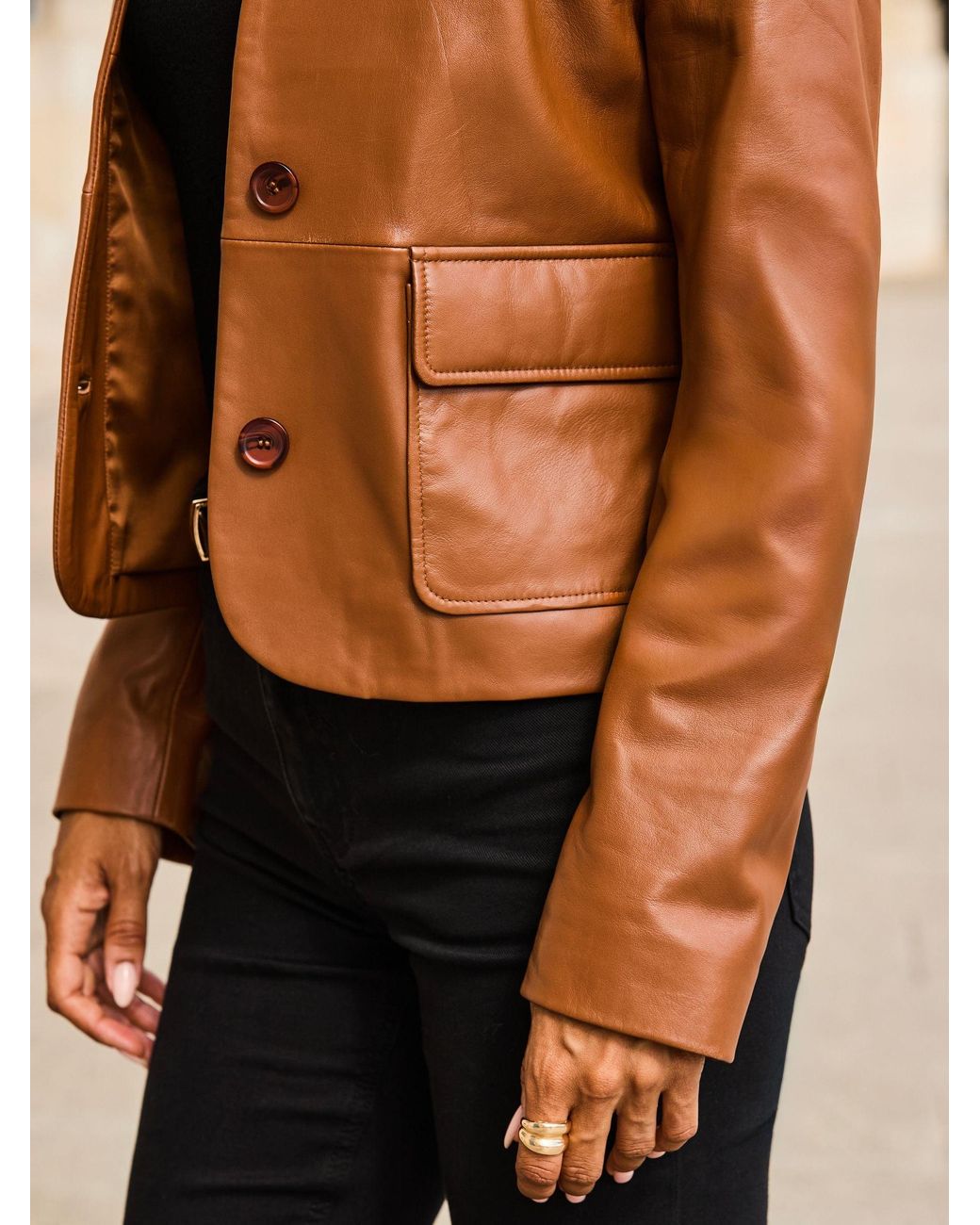 Sosandar Brown Leather Button Front Jacket