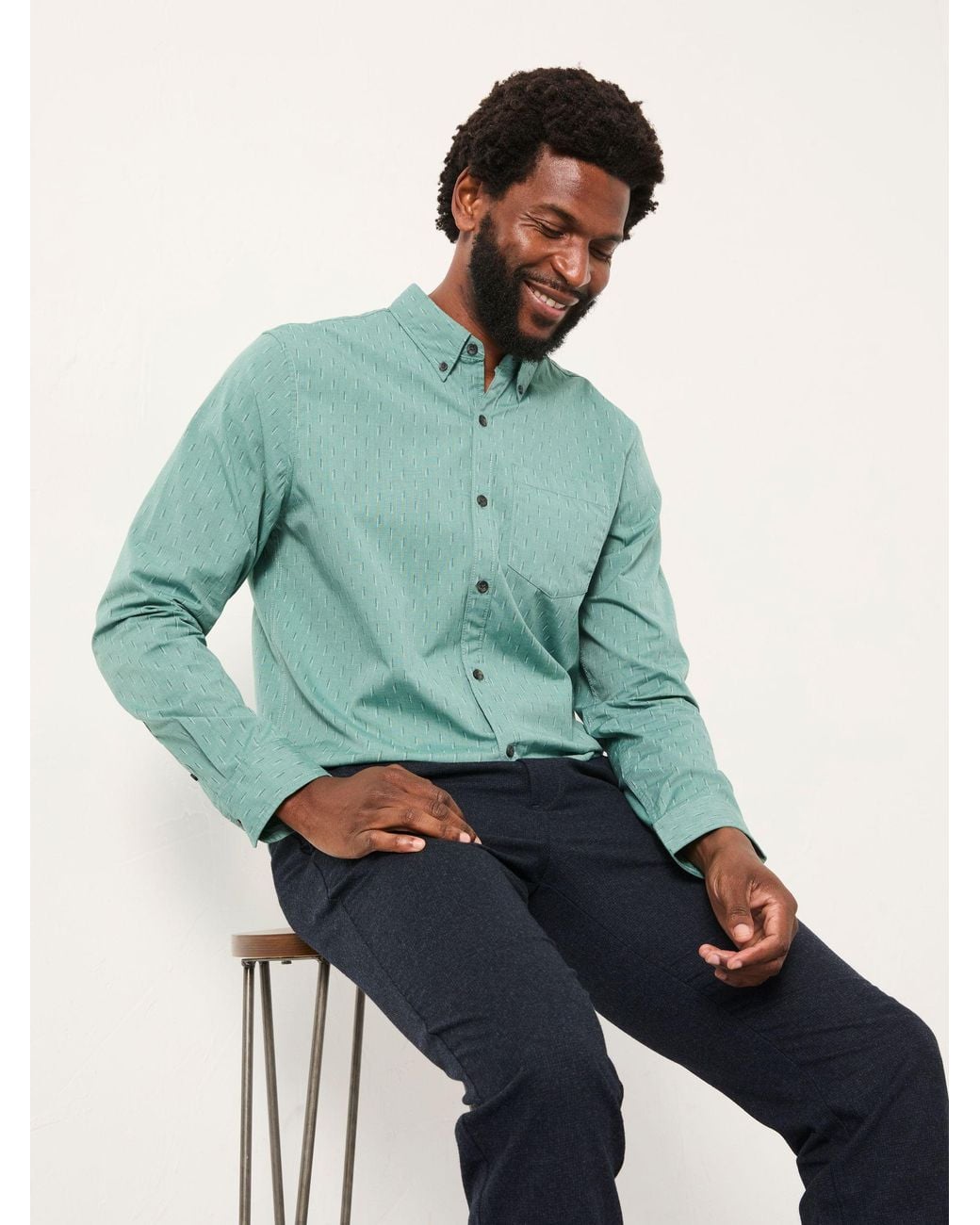 FatFace Green Long Sleeve Dot Print Shirt for men