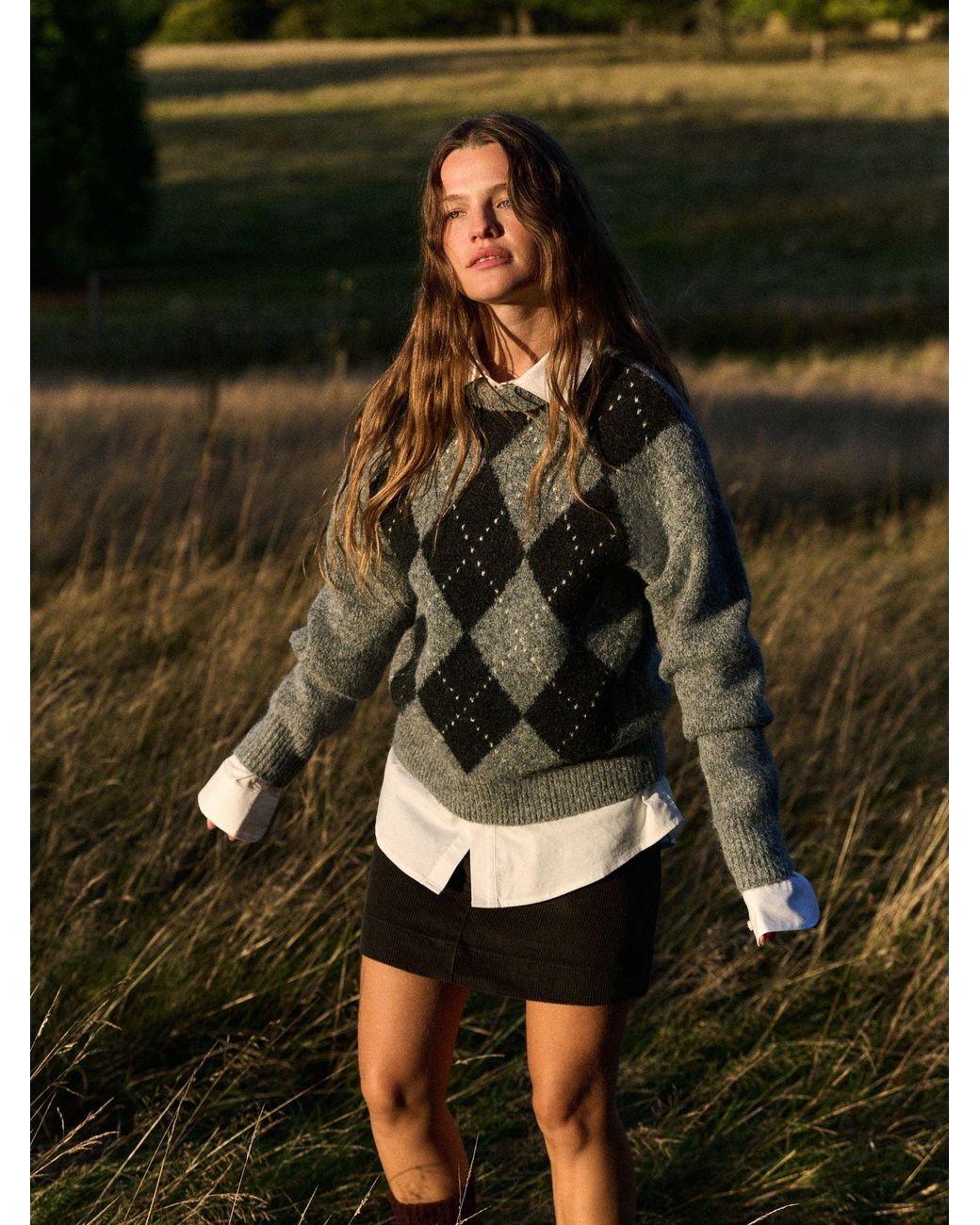 The Set Gray Fluffy Crew Neck Jumper