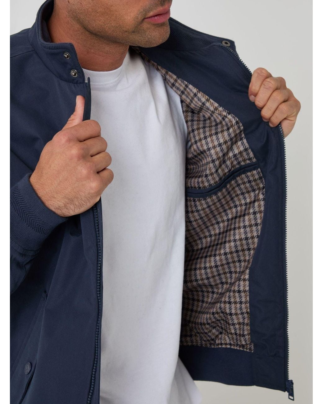 Threadbare Blue Showerproof Microfibre Harrington Jacket for men
