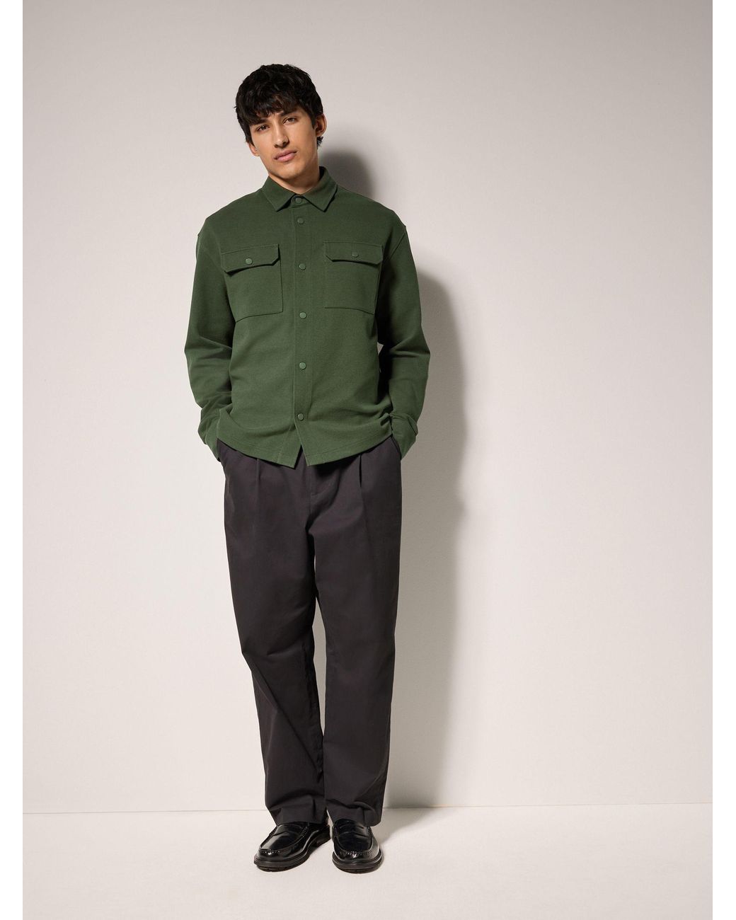 Next Green Jersey Twill Popper Shacket for men