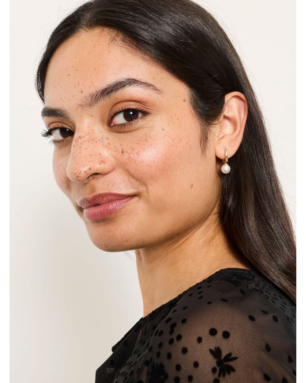 FatFace Natural Fatface Tone Faux Pearl Hoop Earrings