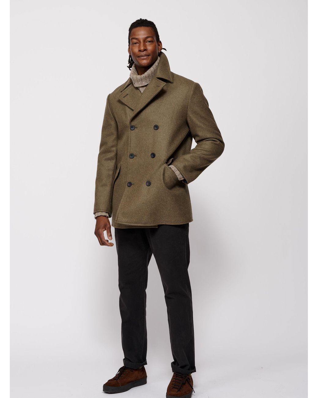 aubi Green Wragby Double Breasted Wool Coat for men