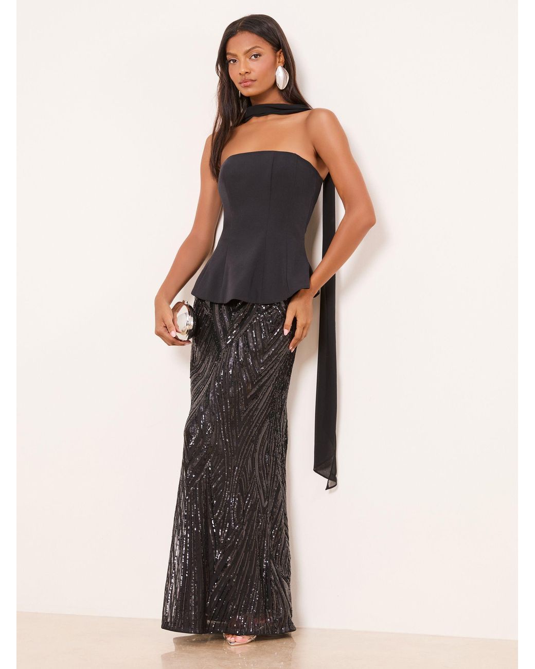 Lipsy Premium Bandeau Corset Sequin Combination Maxi Dress in Black | Lyst