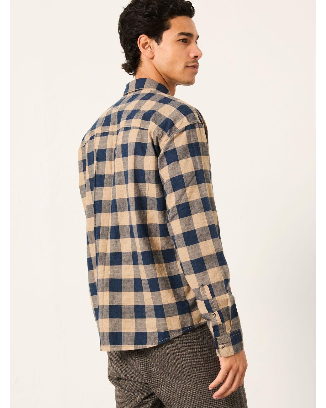 FatFace Blue Long Sleeve Relaxed Buffalo Check Shirt for men