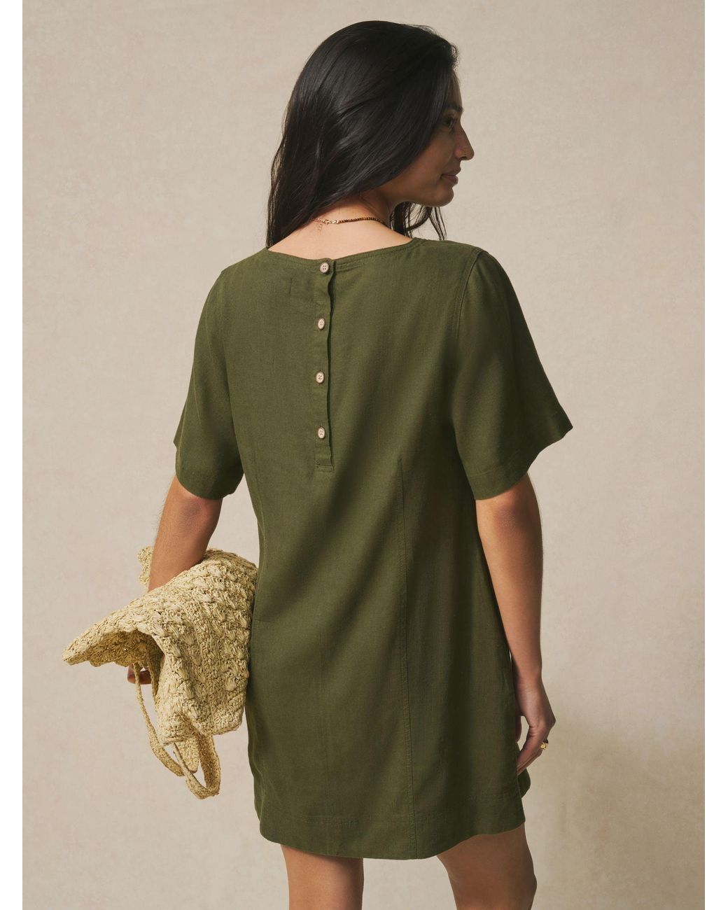 knee length dresses for ladies Linen Blend Shirt Dress Linen / M