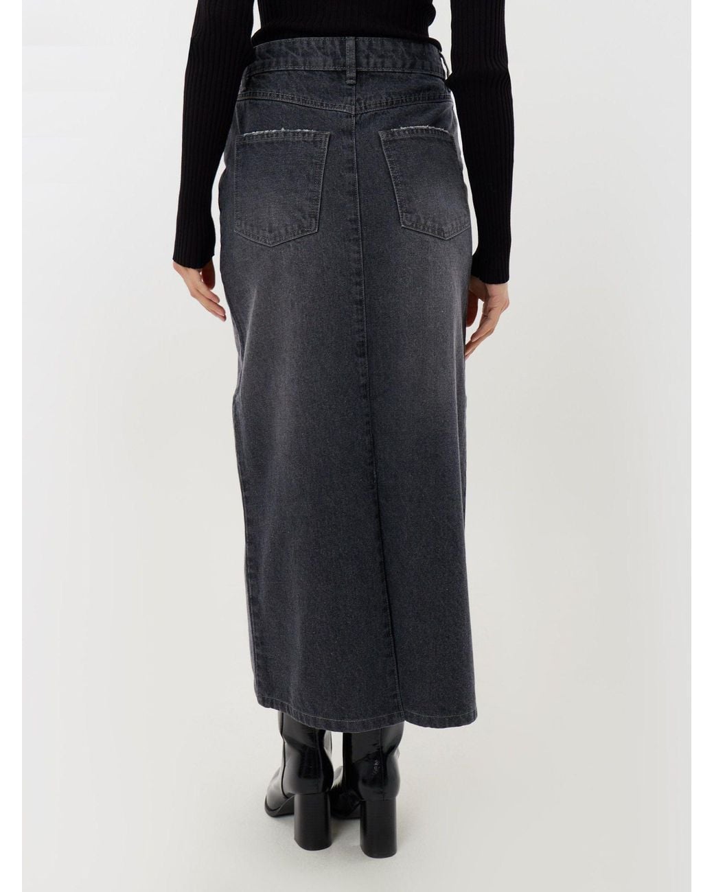 Threadbare Black Back Split Denim Midaxi Skirt