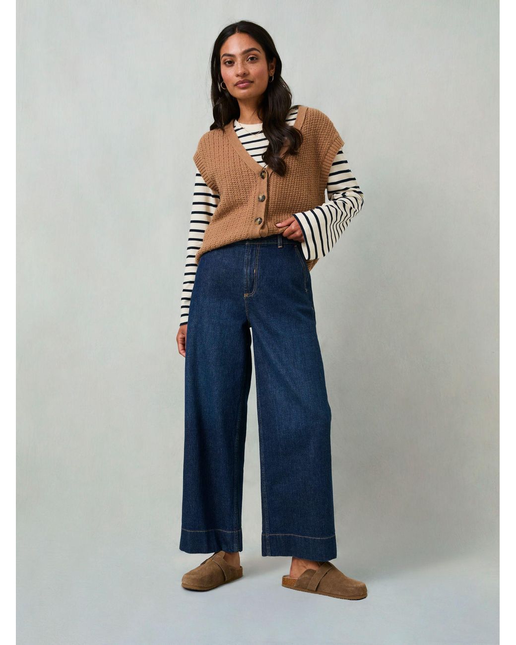 FatFace Blue Hove Wide Leg Crop Jeans