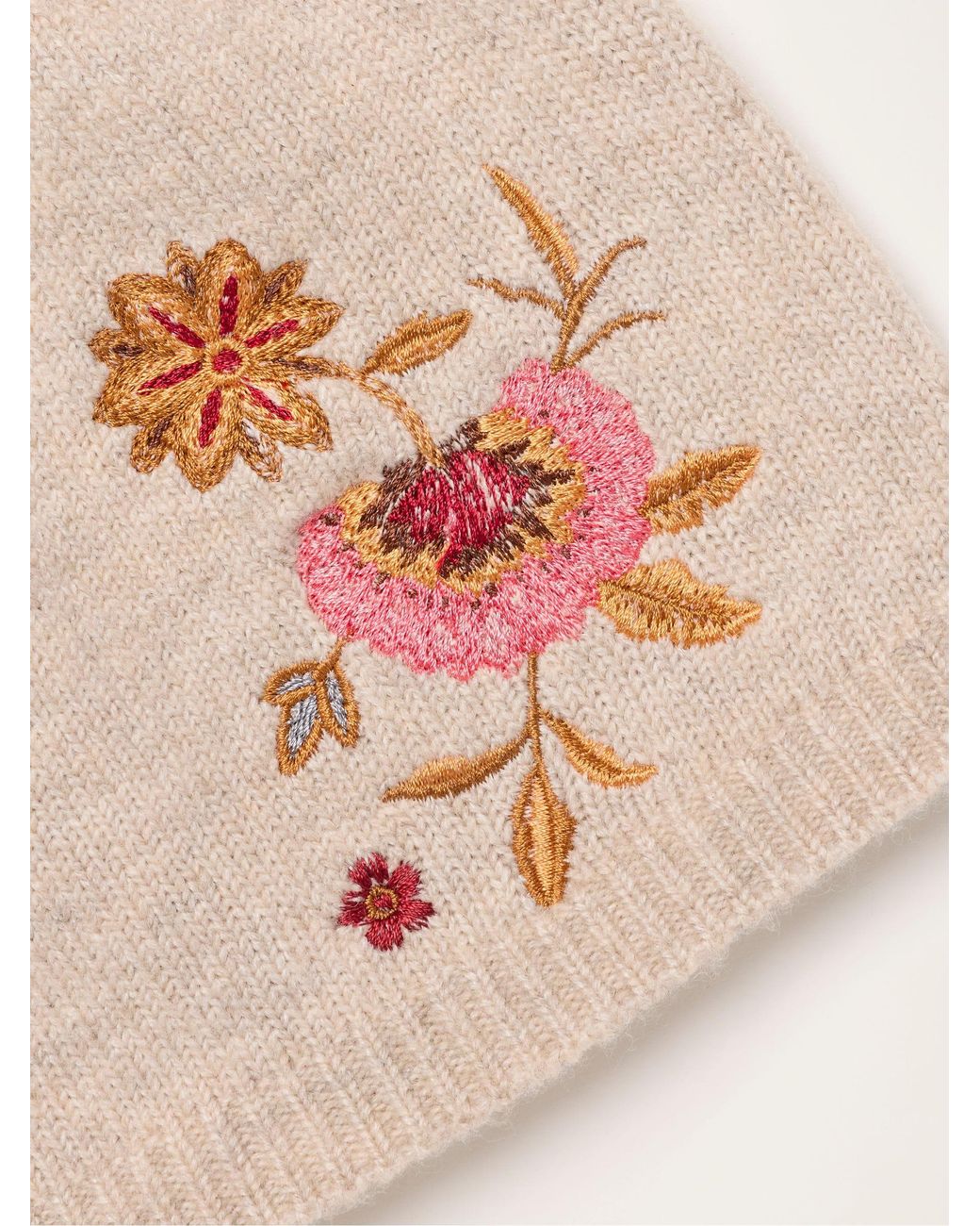 FatFace Natural Fatface Oatmeal Floral Embroidered Beanie