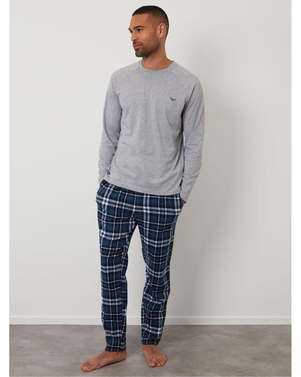 Threadbare Gray Blend Long Sleeve Pyjamas Set for men
