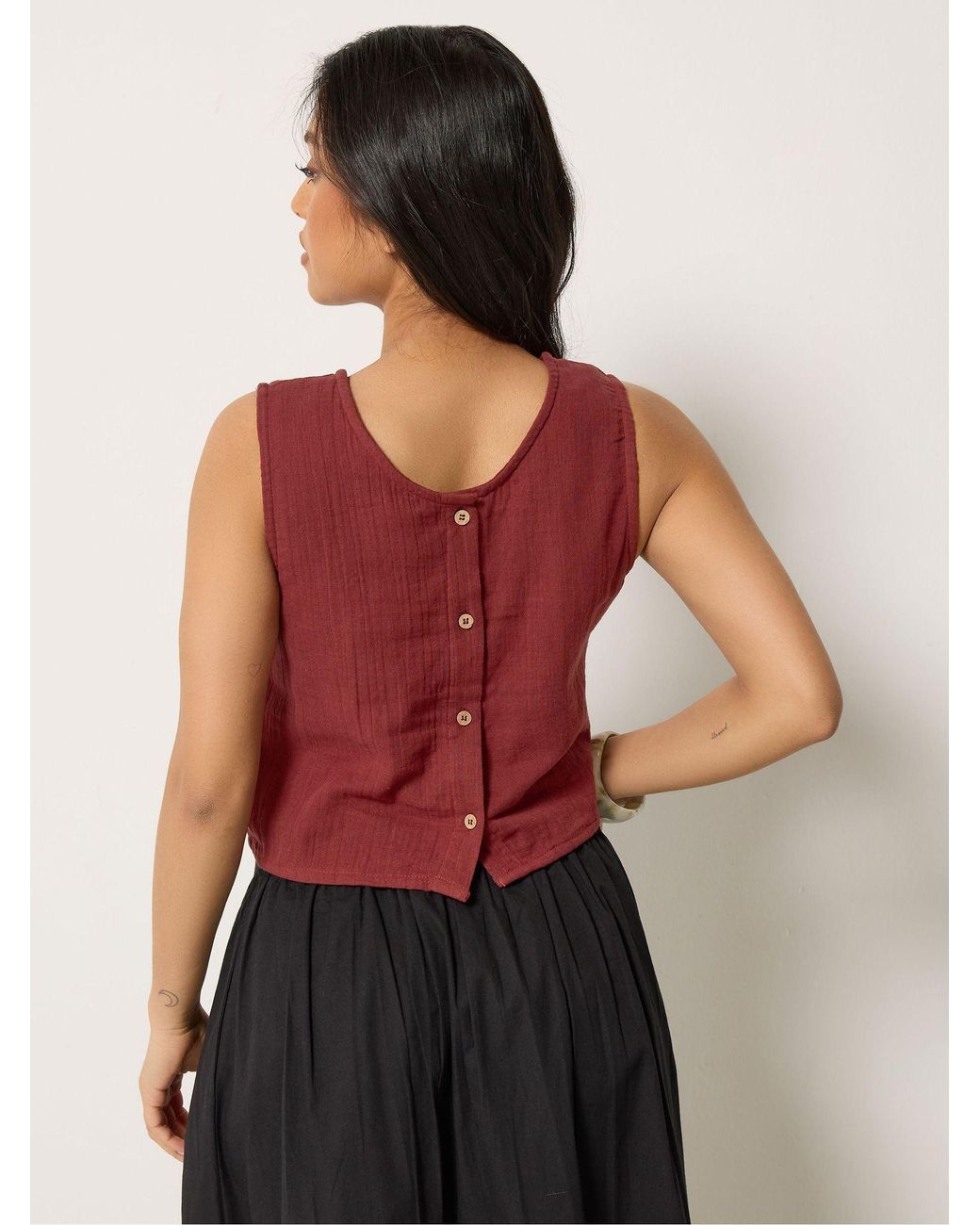 PixieGirl Petite Red Button Back Top