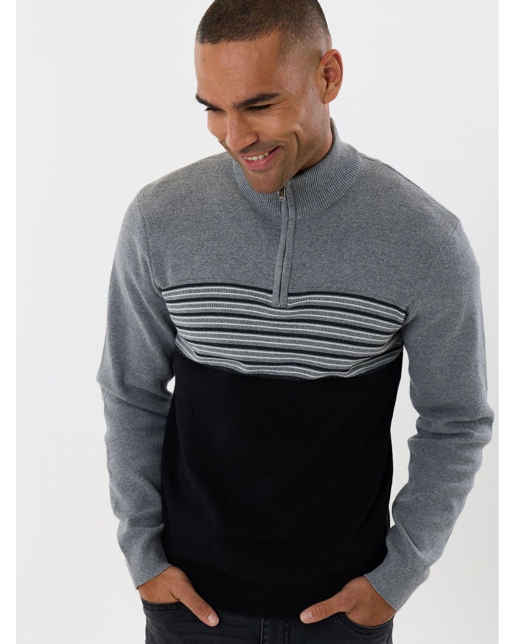 Threadbare Blue Textured Stitch Quarter Zip Jumper for men