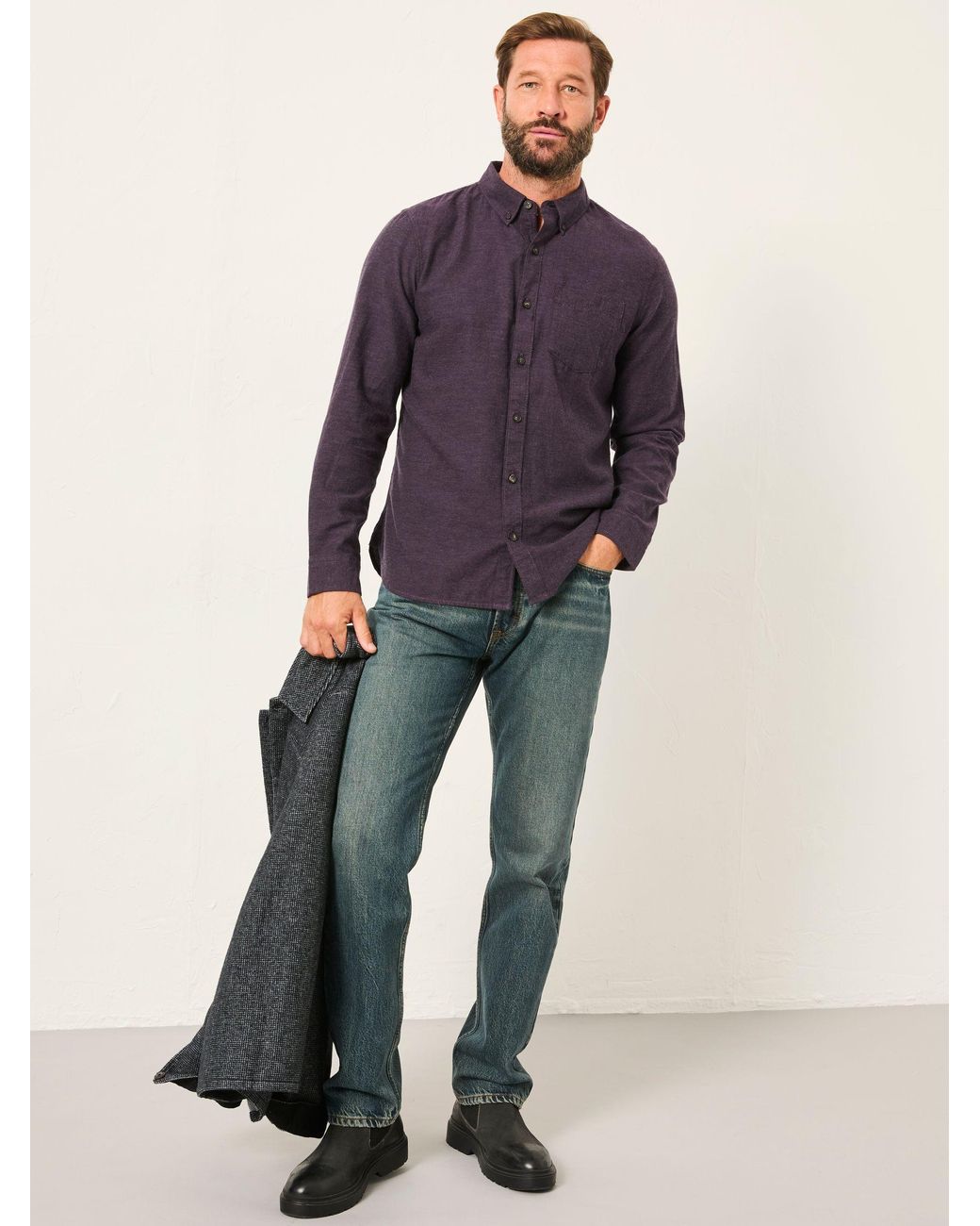 FatFace Purple Oxlow Long Sleeve Plain Shirt for men