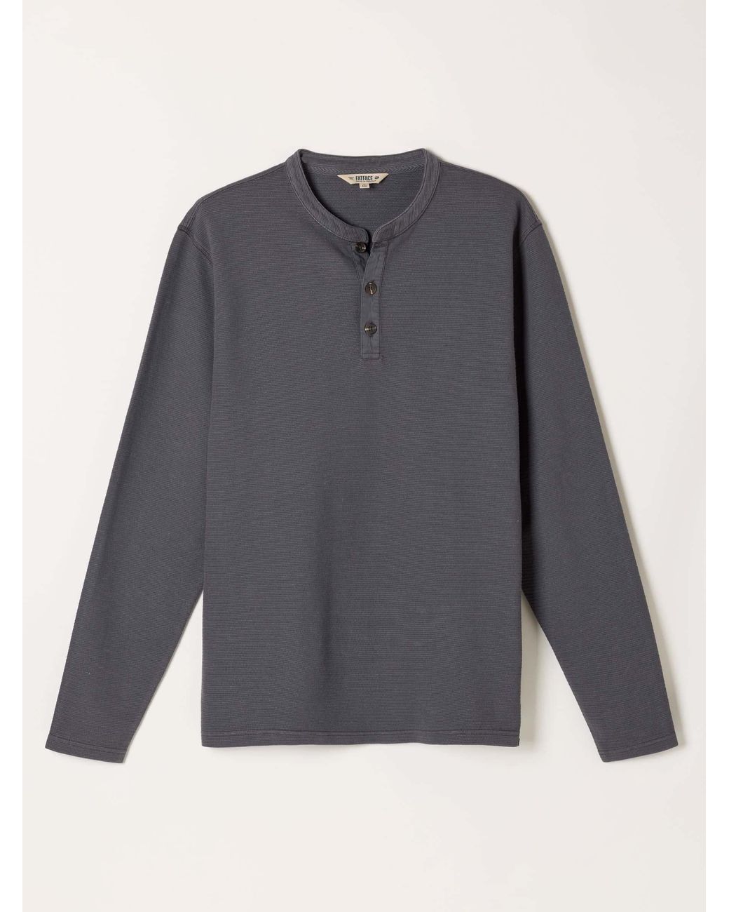 FatFace Gray Henley Long Sleeve Textured T-Shirt for men