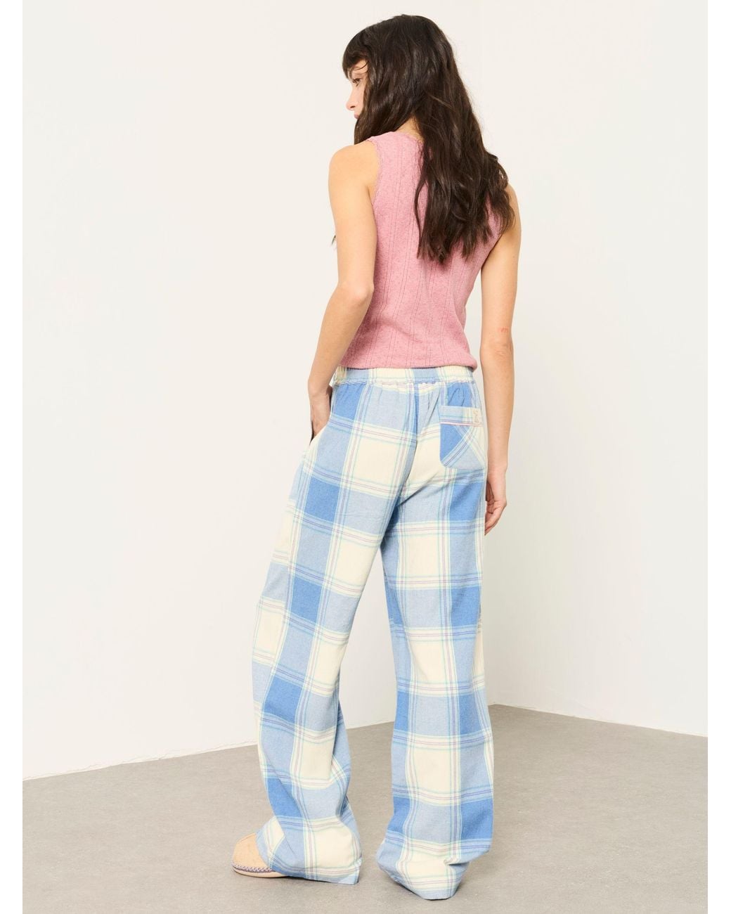 FatFace Blue Lola Large Check Wide Leg Pyjama Bottoms