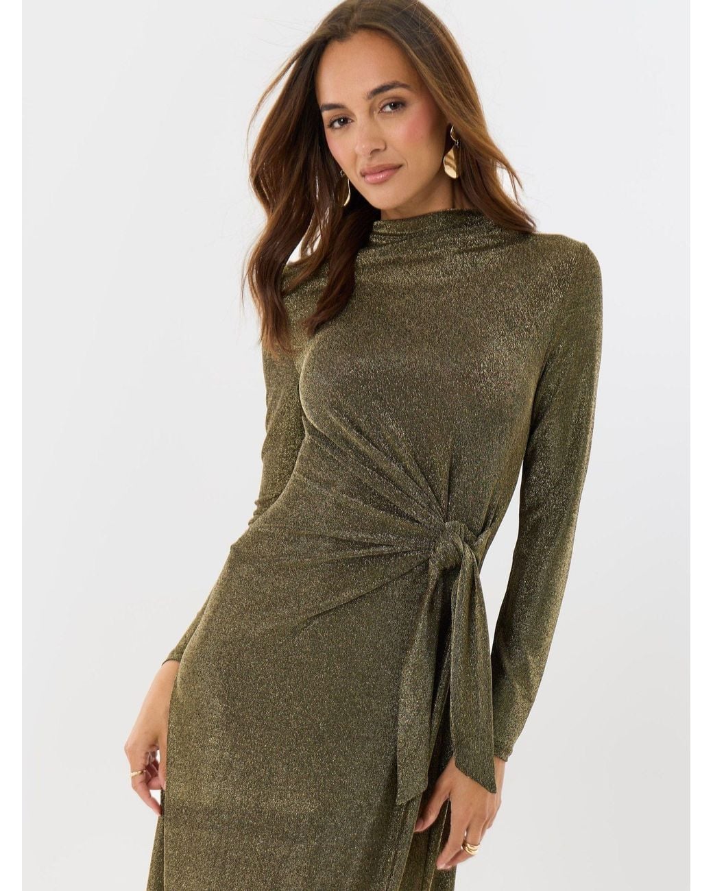 Threadbare Metallic Funnel Neck Midaxi Dress