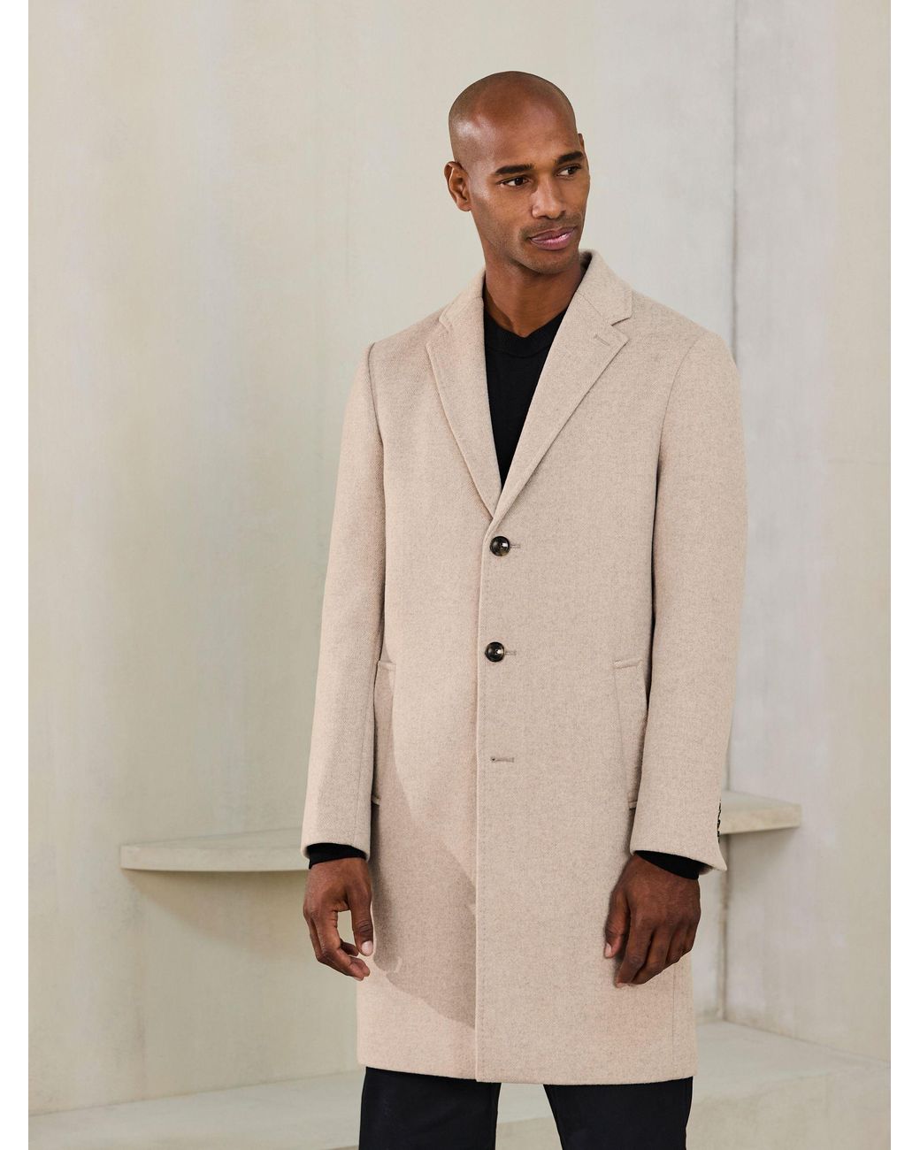 Next Natural Neutral N. Premium Wool Blend Pattern Epsom Coat for men