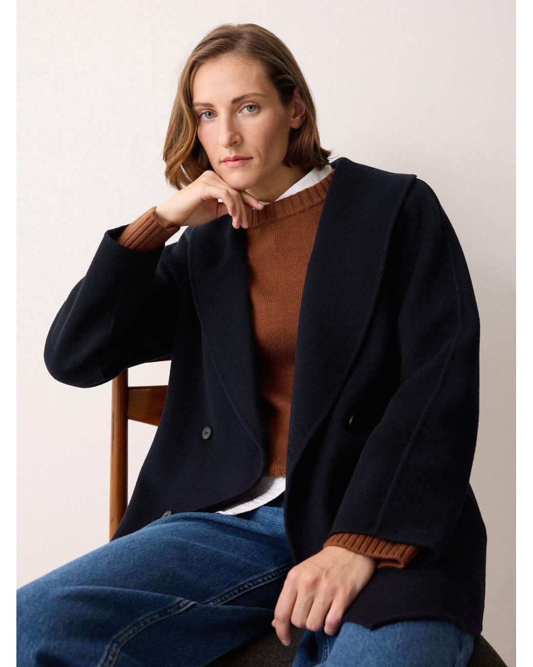 Jigsaw Blue Double Faced Shawl Coat