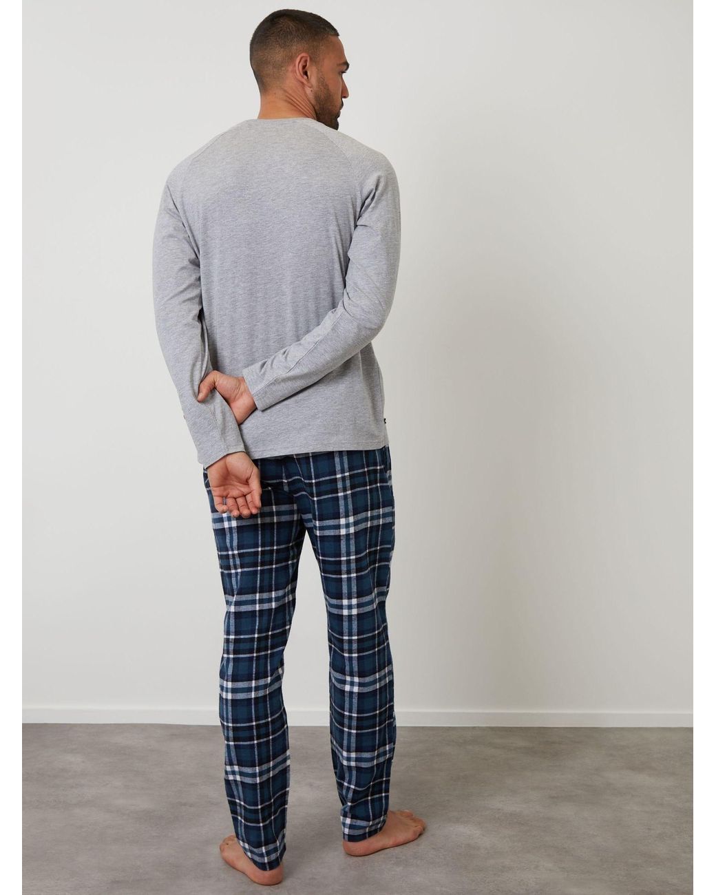Threadbare Gray Blend Long Sleeve Pyjamas Set for men