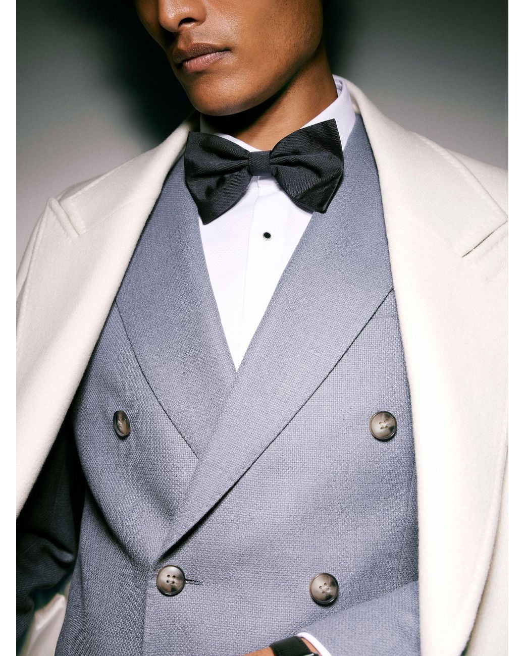 Reiss Gray Tailored-Fit Double-Breasted Blazer Wool-Blend for men