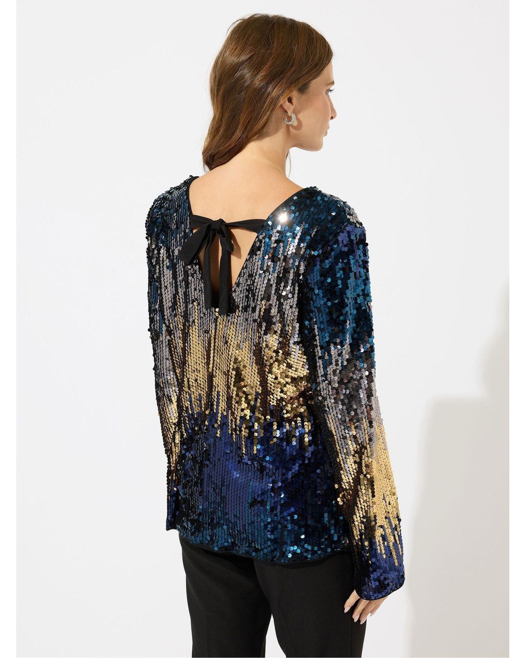 M Com Black Ombre Large Sequin Bow Back Top