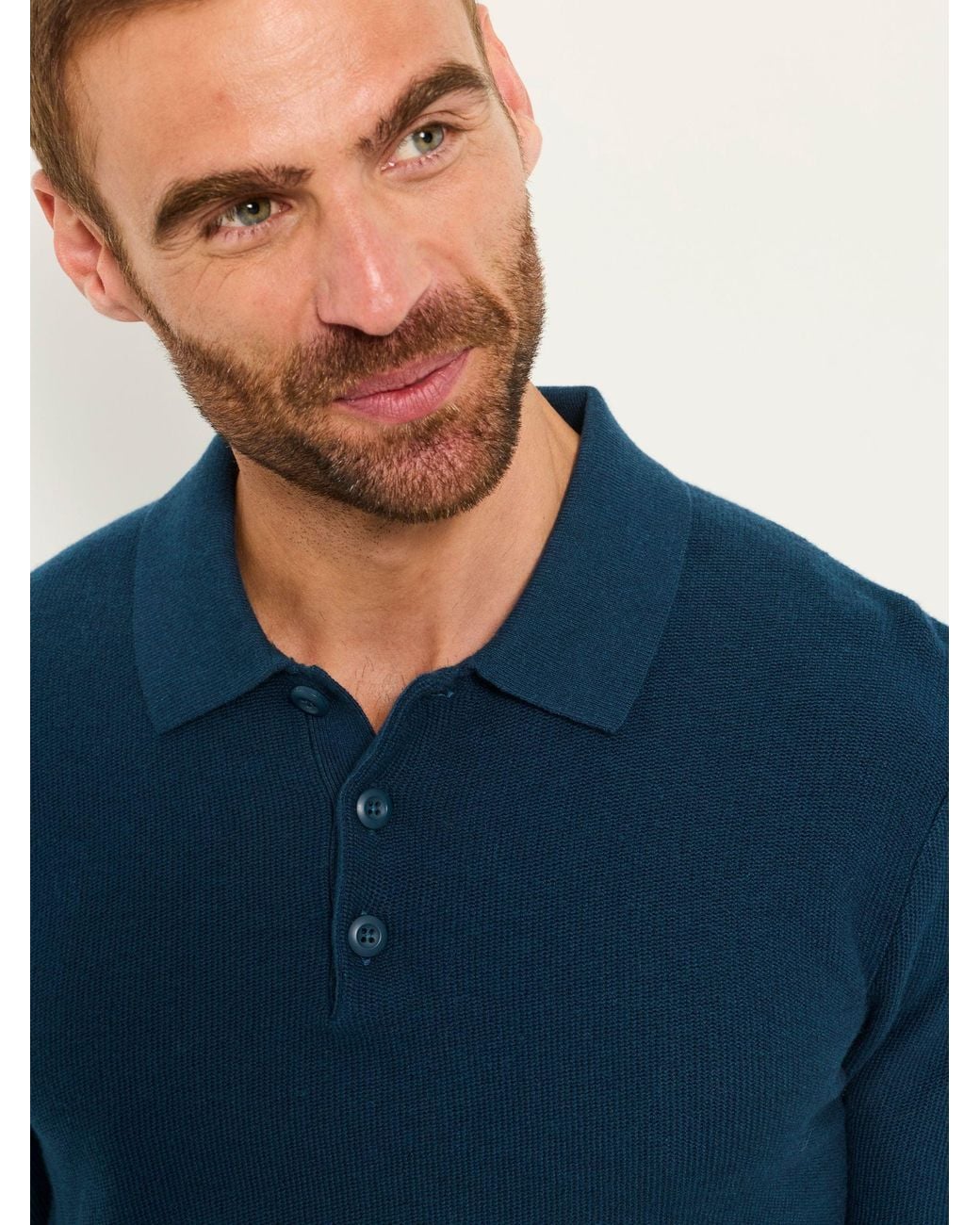 FatFace Blue Rye Long Sleeve Knitted Polo Shirt for men