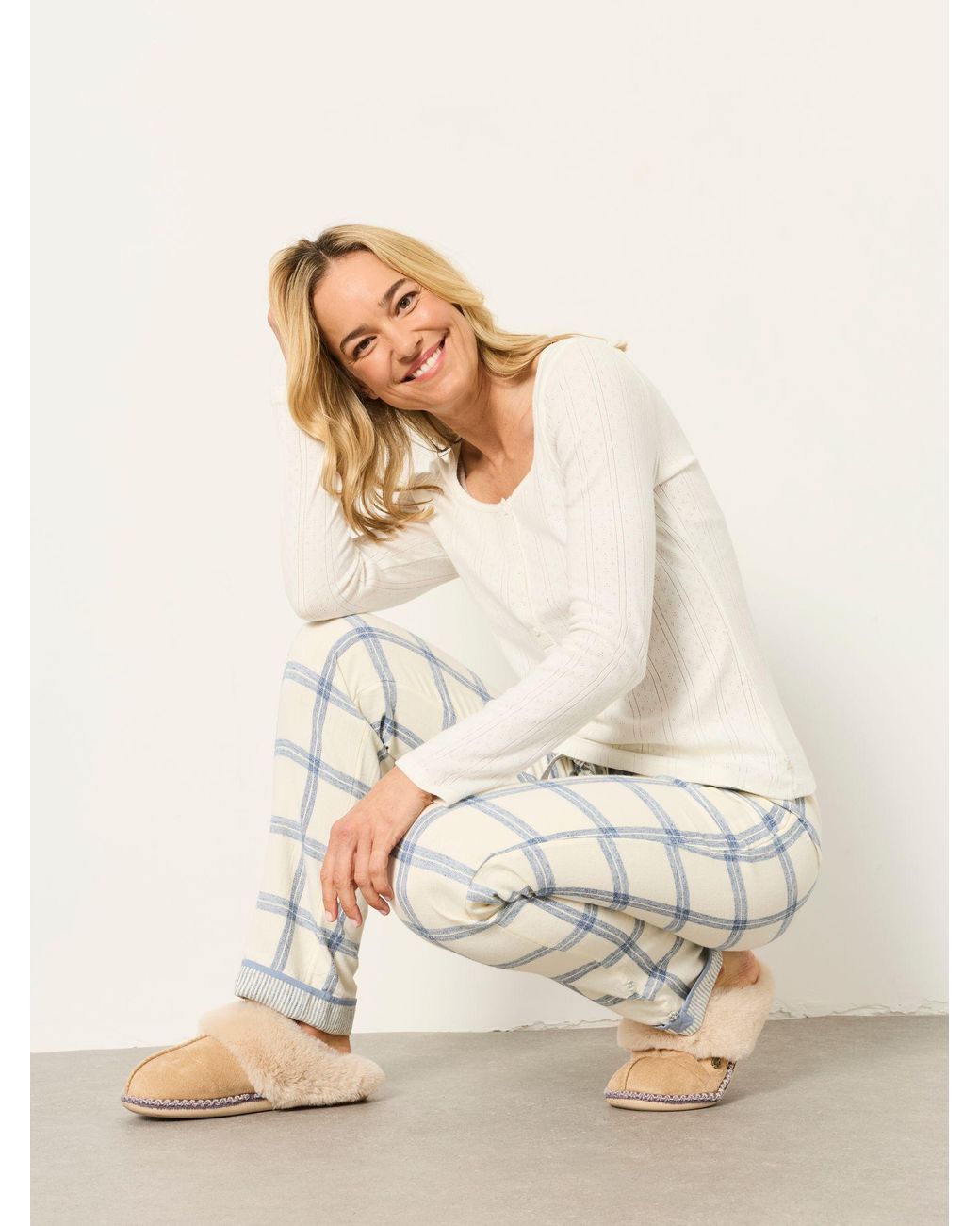 FatFace Natural Eva Windowpane Check Pyjama Bottoms