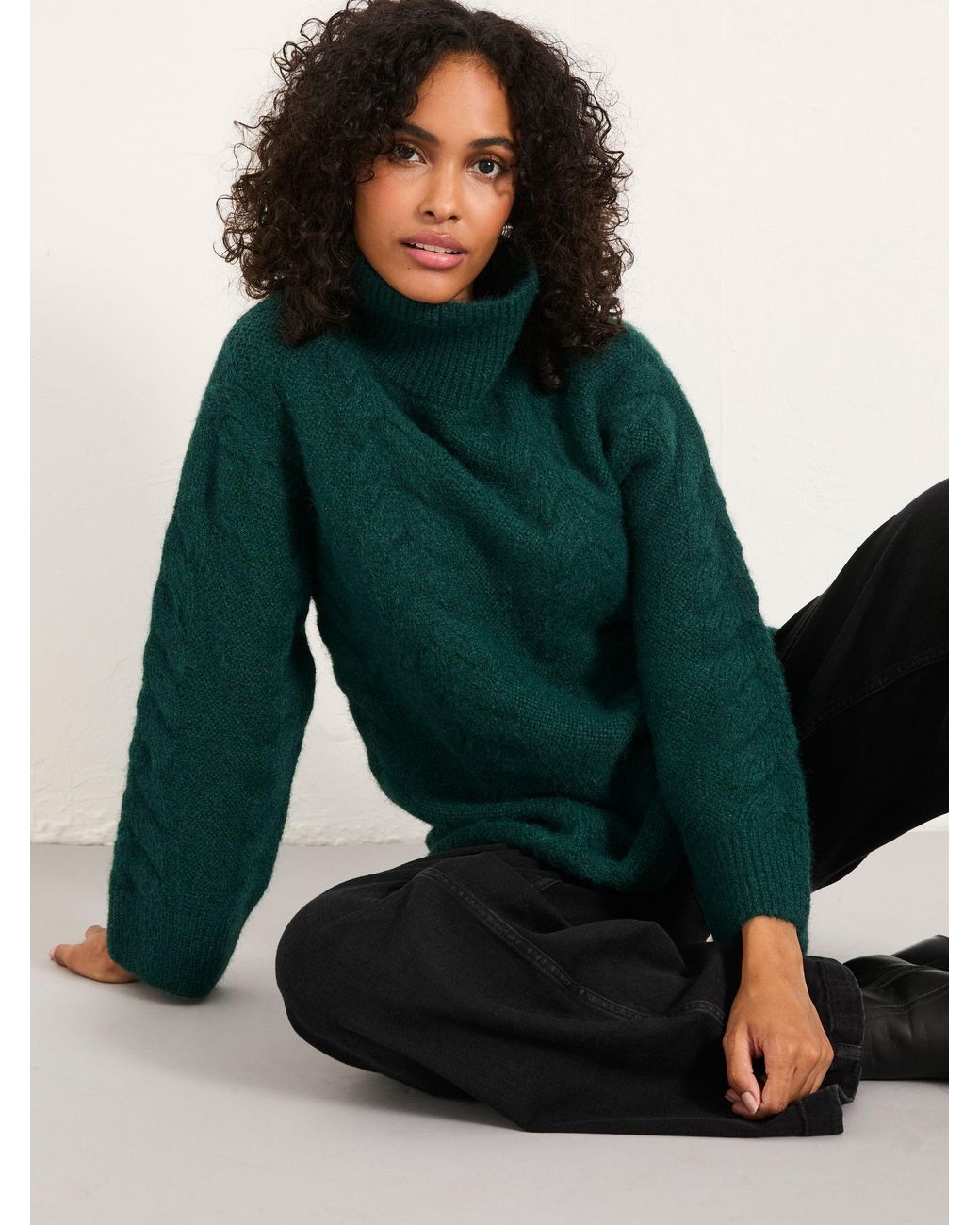 FatFace Green Celia Knitted Roll Neck Jumper