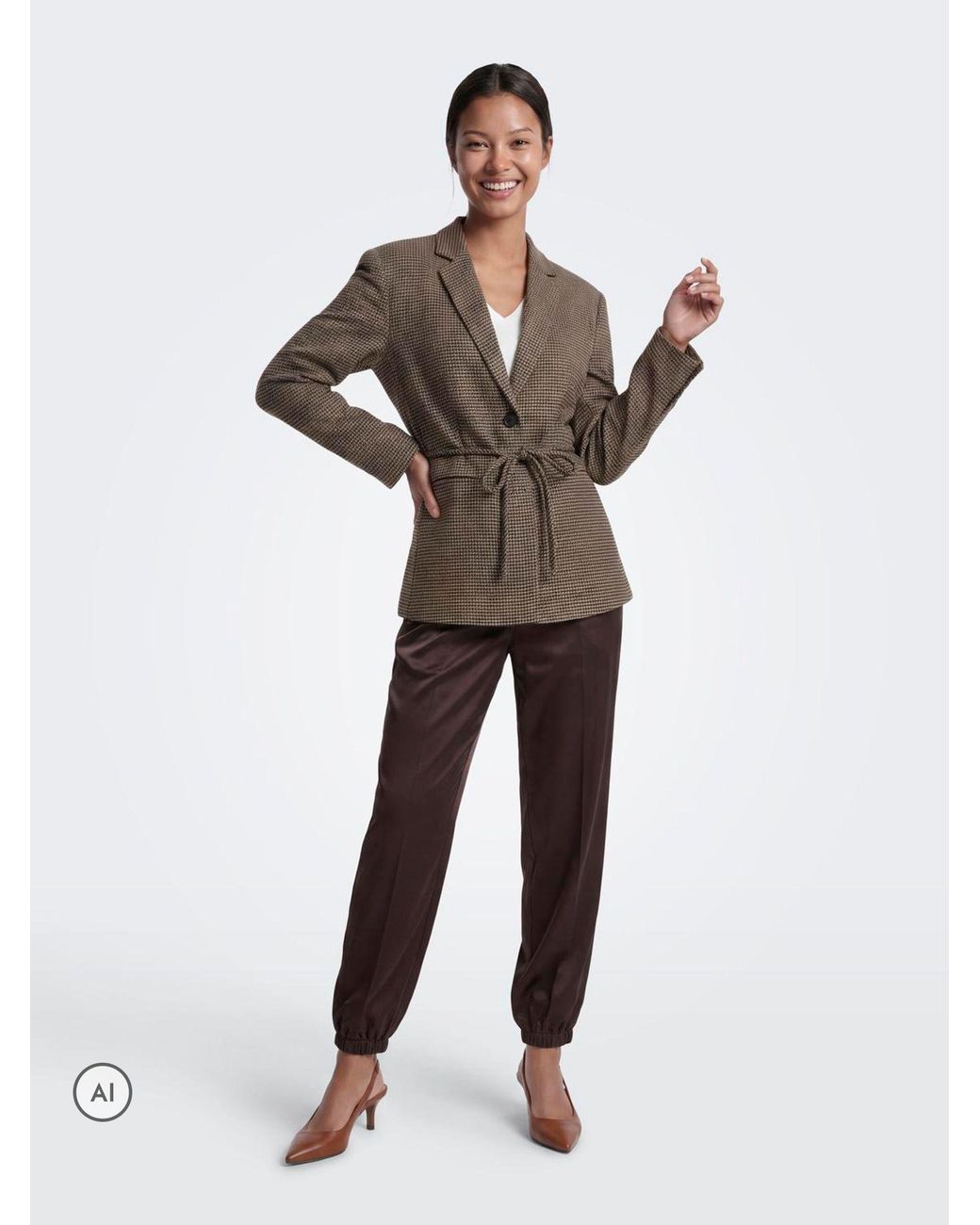 ONLY Brown Belted Check Blazer