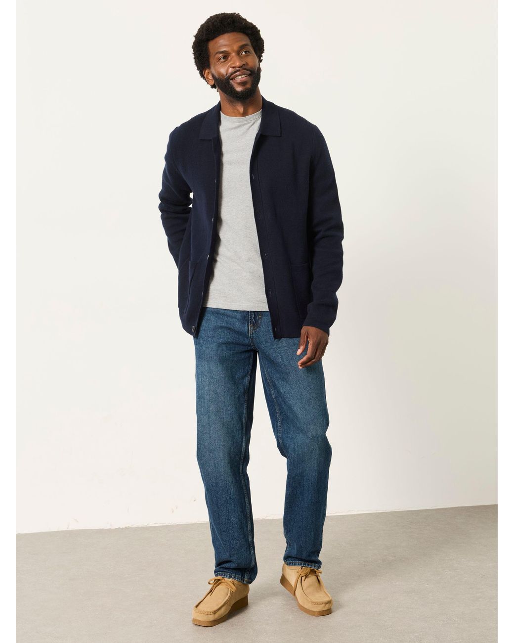 FatFace Blue Fatface Kieran Knitted Collared Button Front Cardigan for men