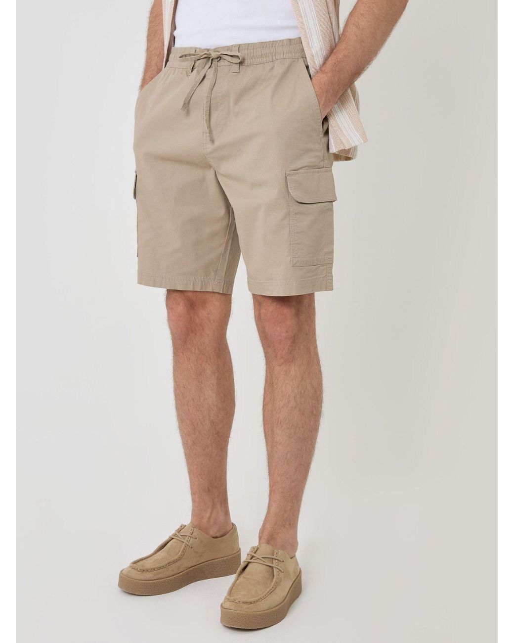 Threadbare Natural Regular Fit Textured Cargo Shorts for men