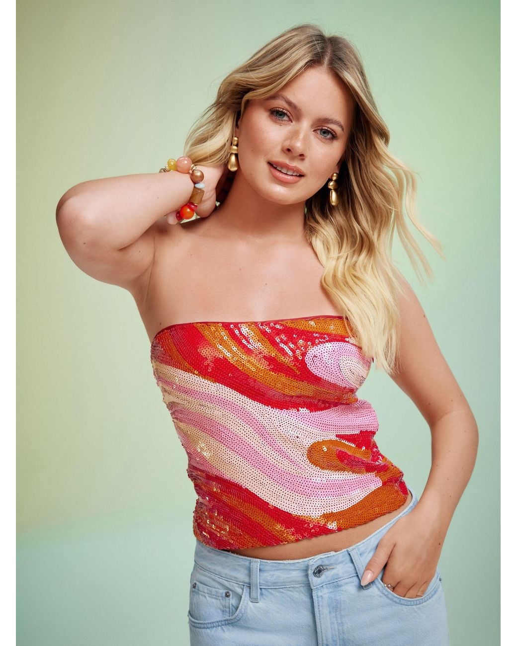 Next Red Sequin Bandeau Top