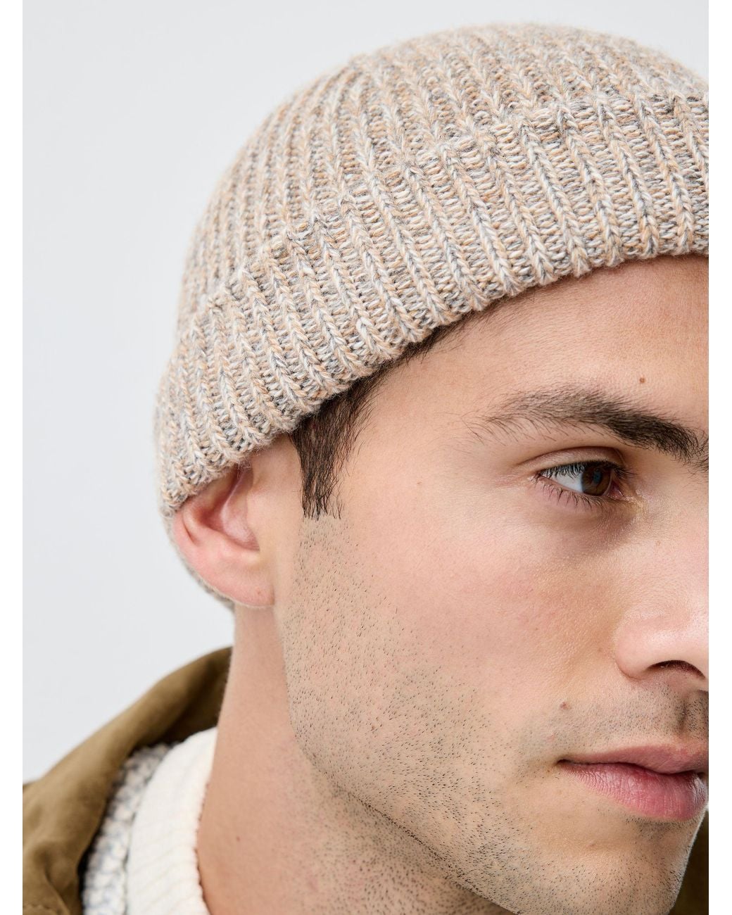 Next Natural Neutral Beanie Hat for men