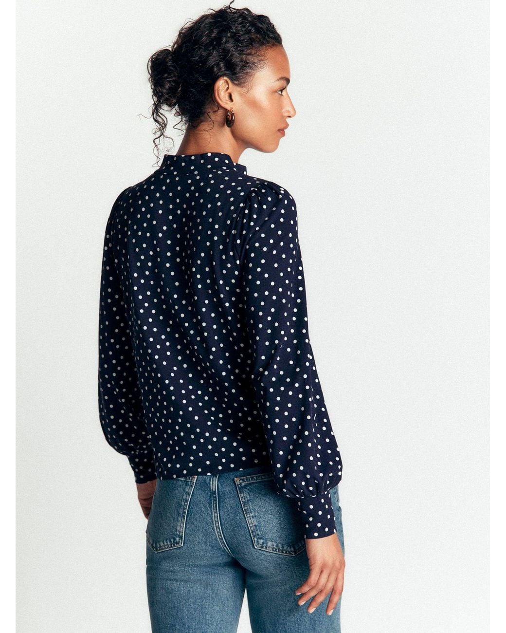 Boden Blue Isla Funnel Neck Button Blouse