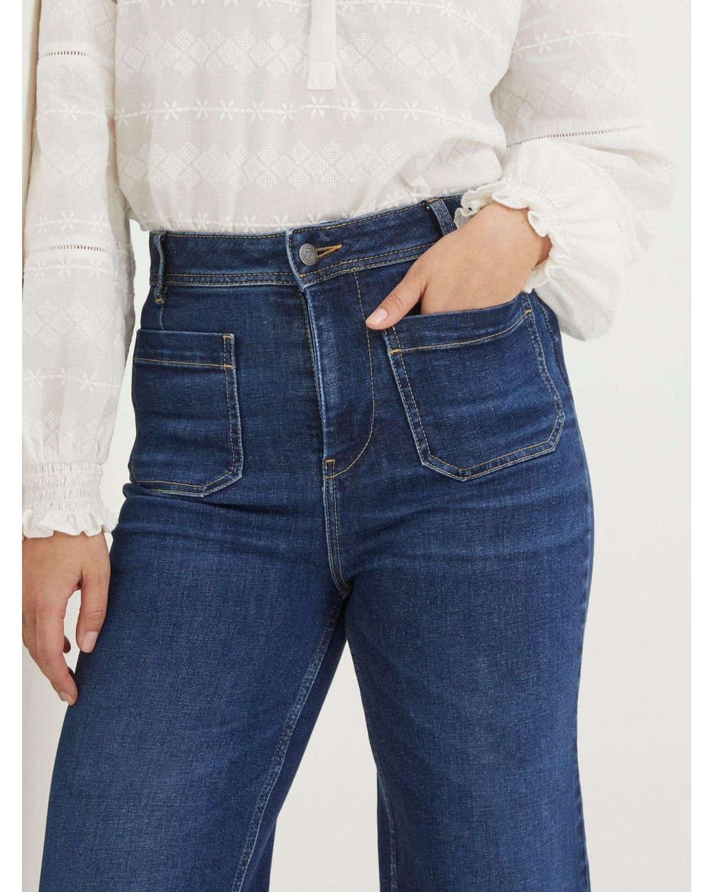 FatFace Blue Keswick Wide Leg Wide Leg Crop Jeans