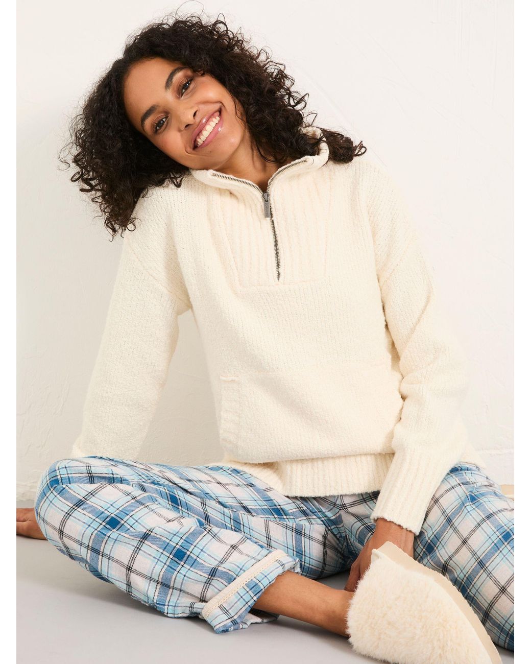 FatFace Natural Knitted Lounge Half Neck Jumper